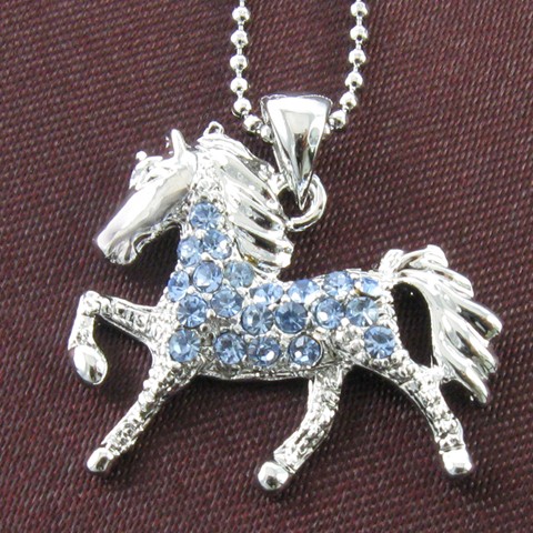 Light Blue Horse Necklace Chain Pony Mustang Rhinestone Fashion