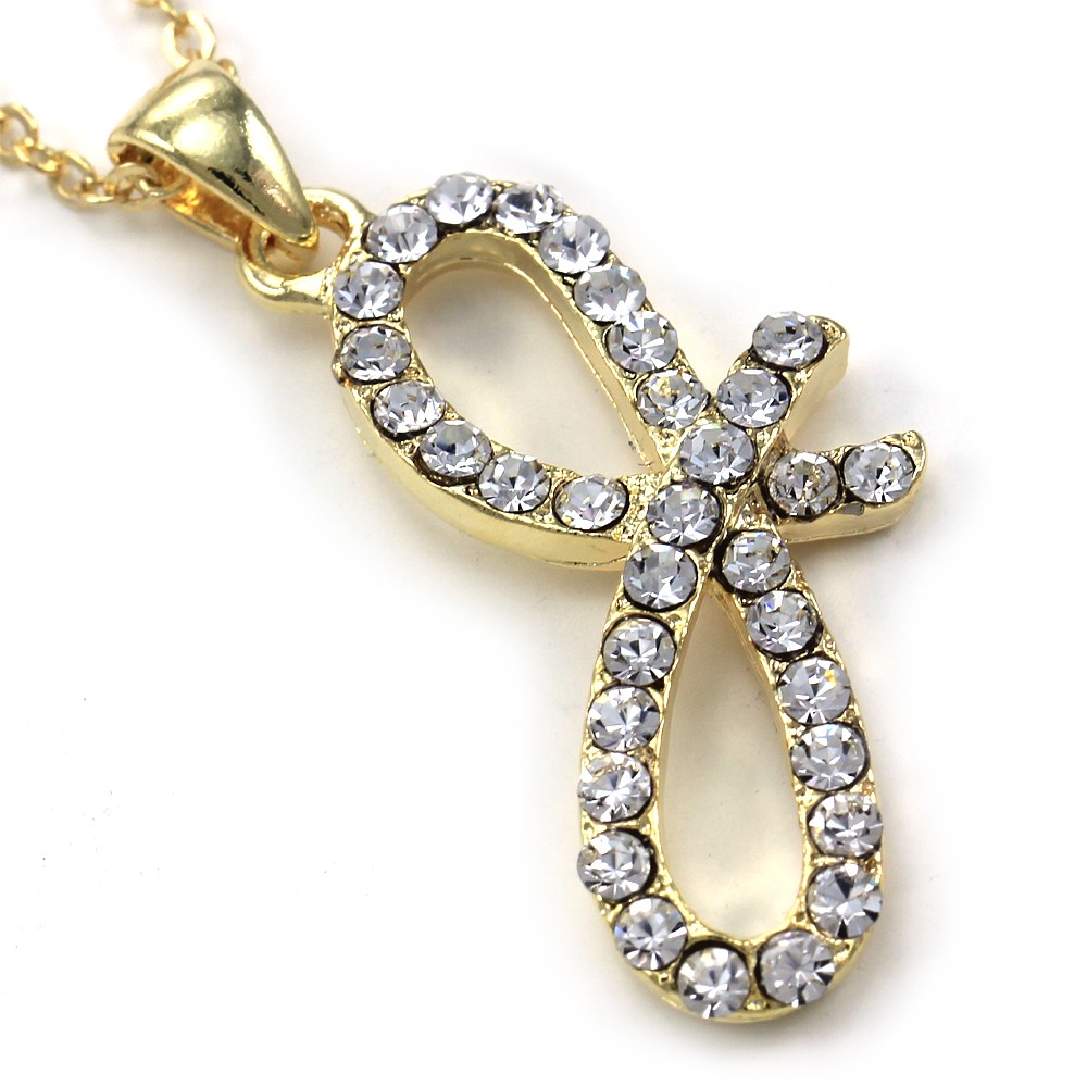 Initial Letter J Pendant Necklace High Polish Gold Tone Clear Charm