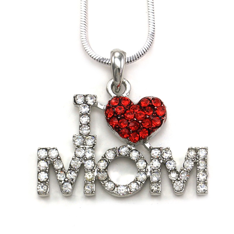 MUM Necklace Red Heart Crystal I Love You Xmas Gift For Her Mom Mother Daughter