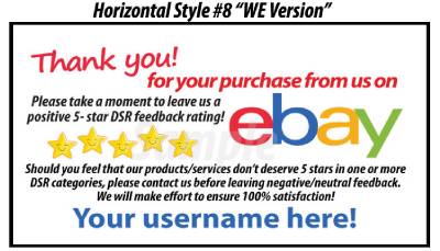 50 eBay SELLER CUSTOM PERSONALIZED 5 STAR REMINDER THANK YOU BUSINESS ...