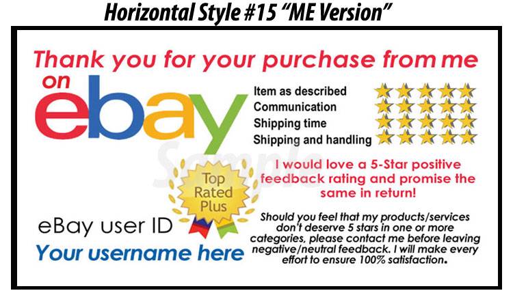 50 eBay SELLER CUSTOM PERSONALIZED 5 STAR REMINDER THANK YOU BUSINESS ...