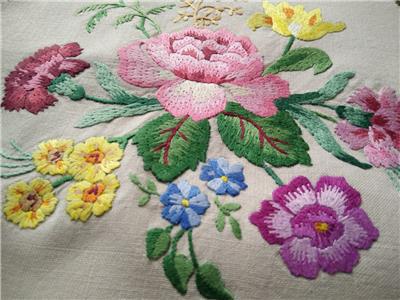 Stunning Vintage Hand Embroidered Cushion Cover~Bouquet Colourful ...