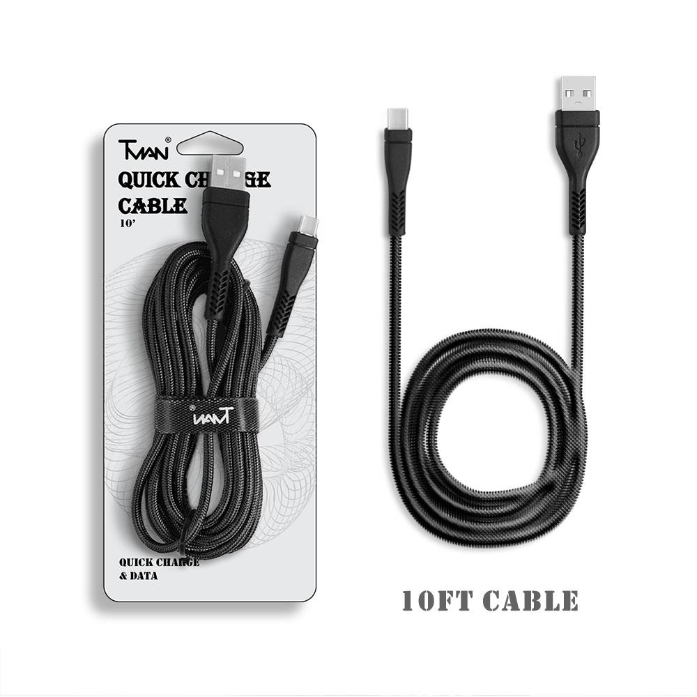 10FT/2.4A Braided Nylon USB-C Cable Fast Charger Type-C Cord for Android Tablets