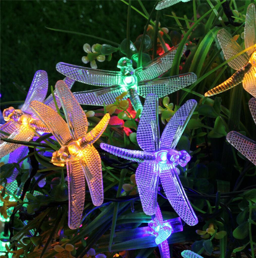 DRAGONFLY STRING LIGHTS 20 LED OUTDOOR SOLAR POWERED MULTI COLORED W/P