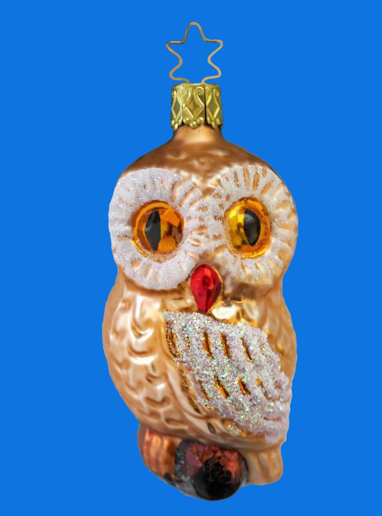 INGE GLAS LG FOREST OWL EULE GERMAN BLOWN GLASS CHRISTMAS ORNAMENT
