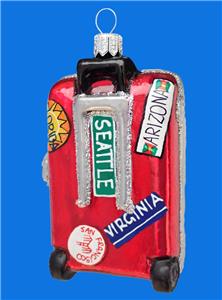 CHICAGO SEATTLE FL VA SUITCASE LUGGAGE EUROPEAN GLASS CHRISTMAS ORNAMENT