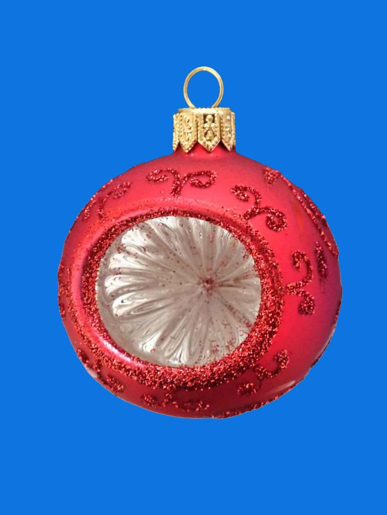 4cm EUROPEAN BLOWN GLASS RED MATT REFLECTOR BALL CHRISTMAS ORNAMENT