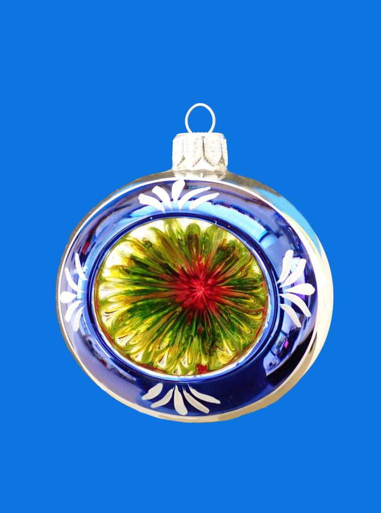 4cm EUROPEAN BLOWN GLASS RETRO BLUE REFLECTOR BALL GLASS CHRISTMAS