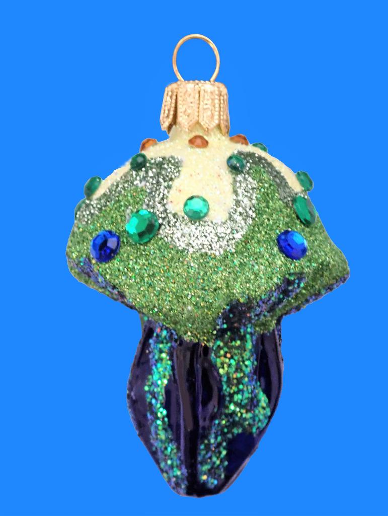 SMALL BLUE GREEN JELLYFISH EUROPEAN BLOWN GLASS CHRISTMAS TREE ORNAMENT