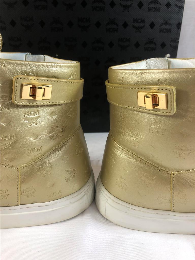 MCM Embossed Logo Gold Hi High Tops Turnlock Sneakers Size 42 MEX8SMM06 ...