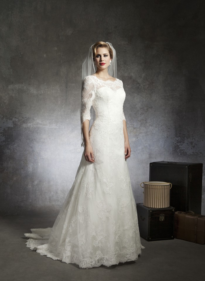 Modest Long Sleeve A Line Vintage Lace Wedding Dress Size6-8-10-12-14 ...