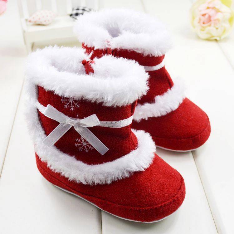 Newly Christmas Red w/White Fur & Ribbon Baby Girls Suede Winter Boots ...