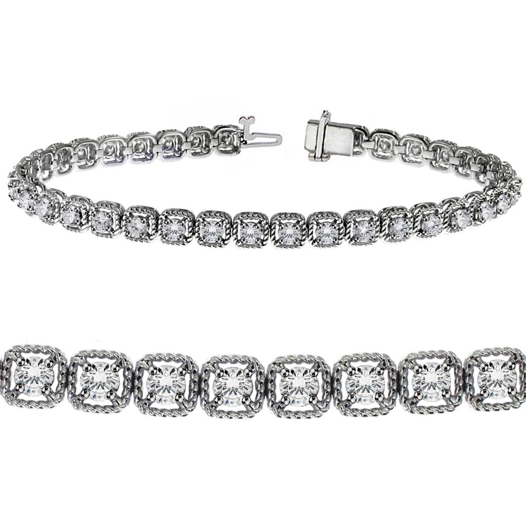 3.00 CT Unique Round Diamond Tennis Bracelet in White Gold Halo Prong