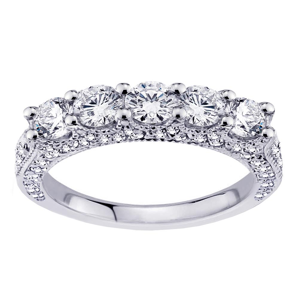 1.80 CT 5Stone Diamond Encrusted Wedding Band in 18k White Gold NEW