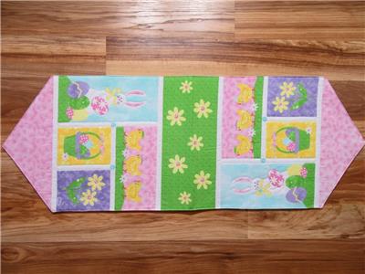 EASTER TABLE RUNNER~Applique~13x36~Bunny~Eggs~Pink~Yellow~Blue~NEW.
