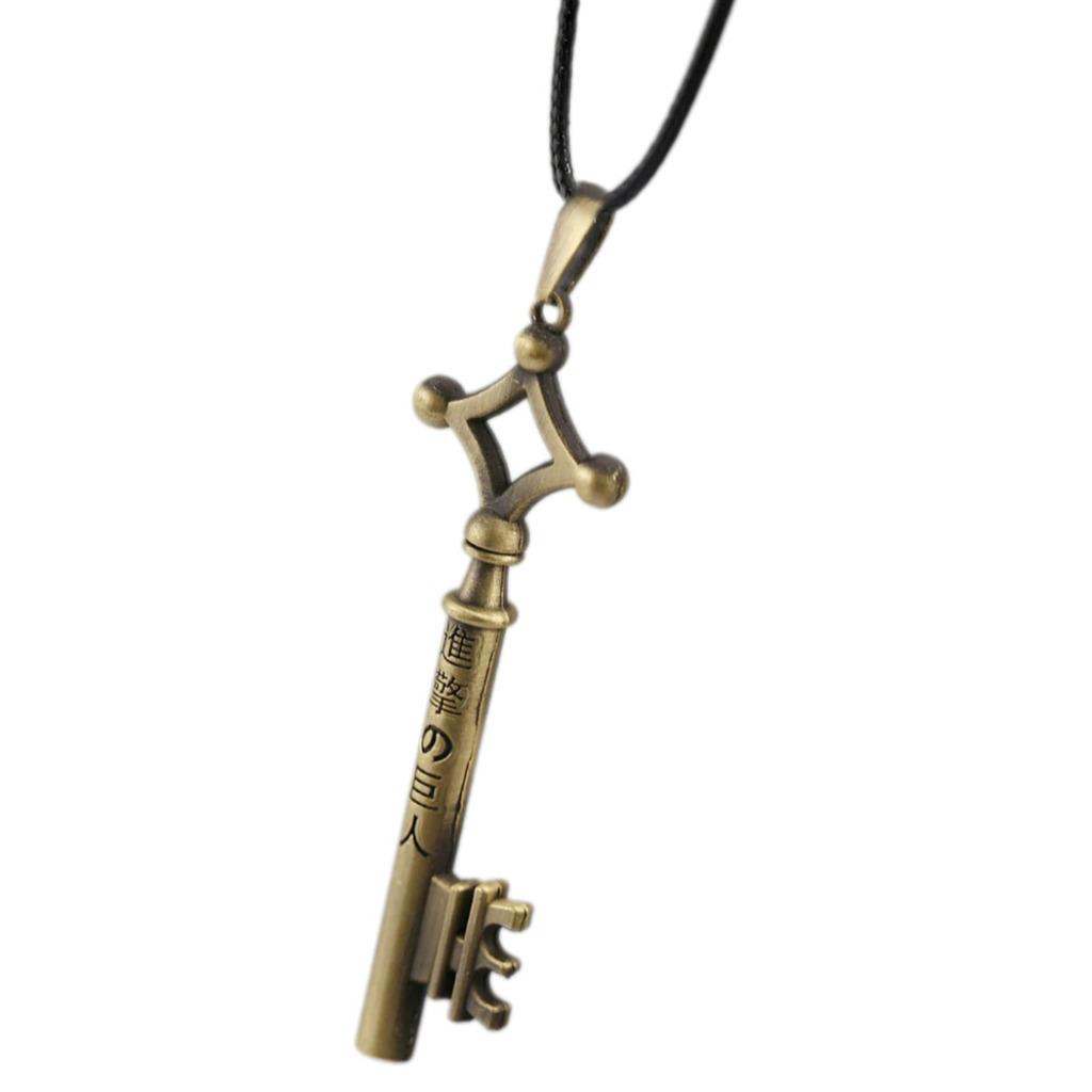 ATTACK ON TITAN NECKLACE Key Silver or Brass Color Pendant Cord Eren Yeager NEW - Picture 9 of 9