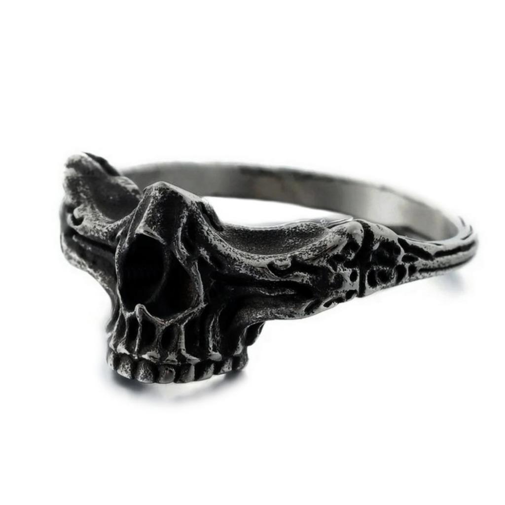 SKULL RING Black Stainless Steel Nose and Upper Jaw Design Biker Punk Jewelry - Picture 7 of 12