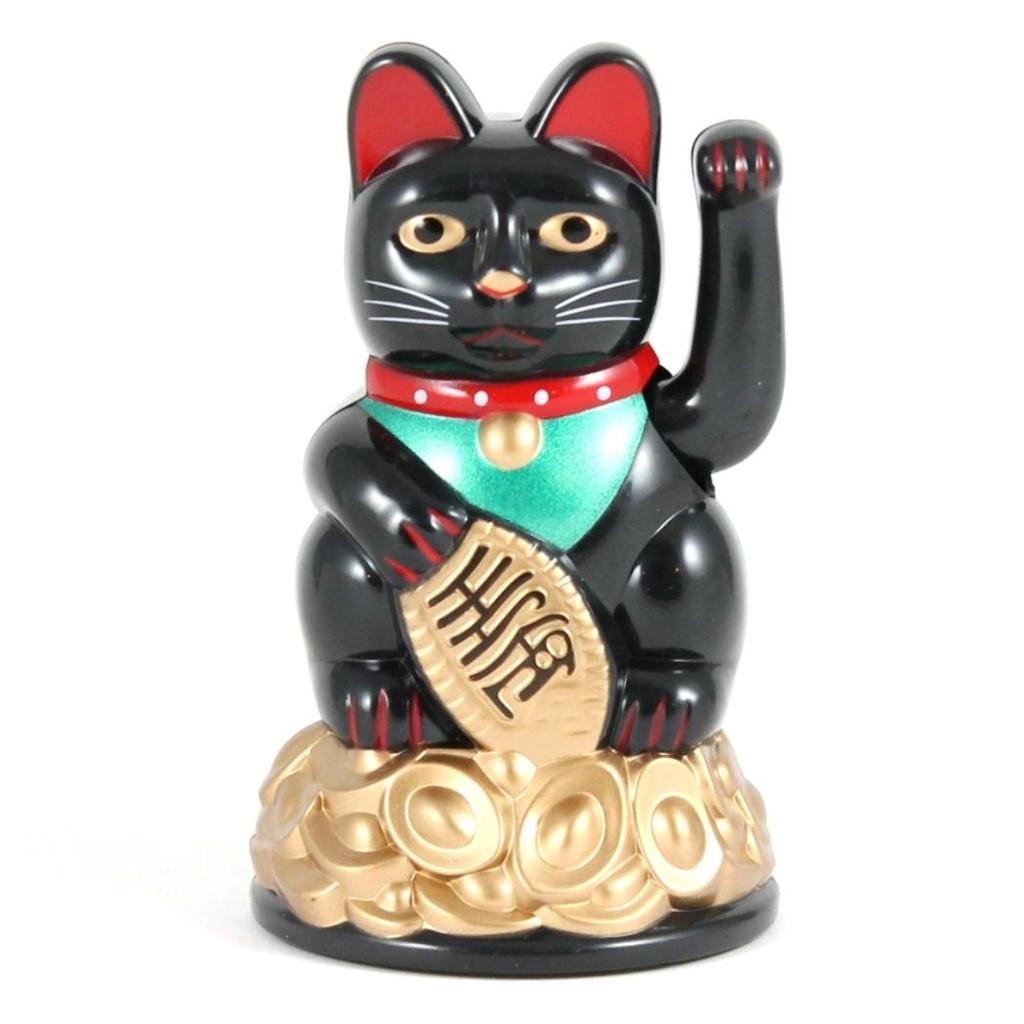 LUCKY BECKONING FORTUNE CAT 4" Gold White Black Maneki Neko Waving Wealth Kitty 