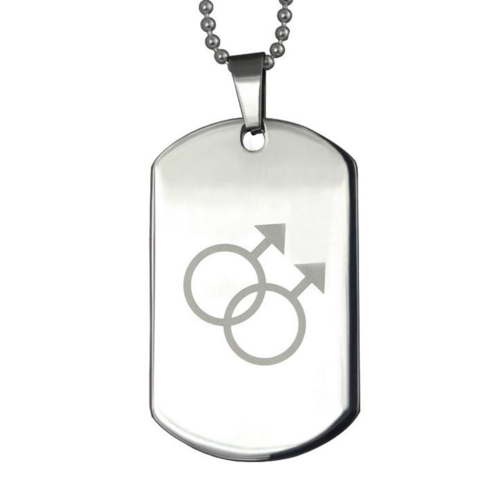 DOUBLE MALE or DOUBLE FEMALE SYMBOL NECKLACE Gay Lesbian Etched Dog Tag Pendant