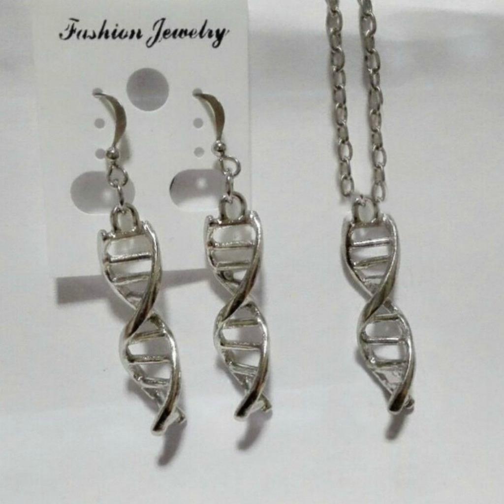 DNA DOUBLE HELIX EARRINGS NECKLACE OR SET Science Nerd Gift NEW Molecule Jewelry - Picture 8 of 8