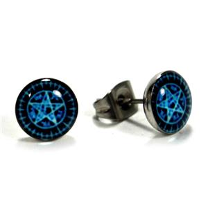 Stainless Steel 4 Color Pentagram Stars Circle Stud Earrings pair