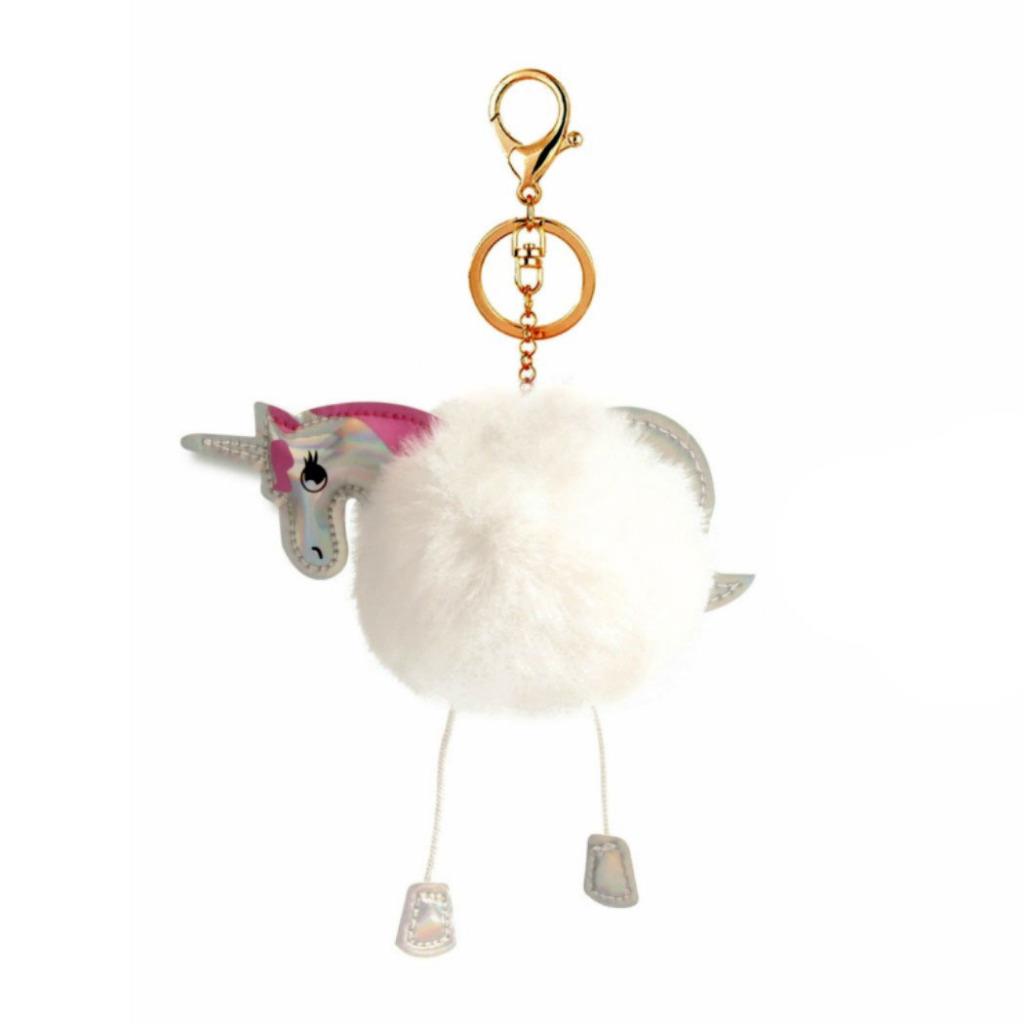 FLUFFY UNICORN KEYCHAIN 6" Cute Faux Fur Key Chain Ring Accessory Fun Girl Gift