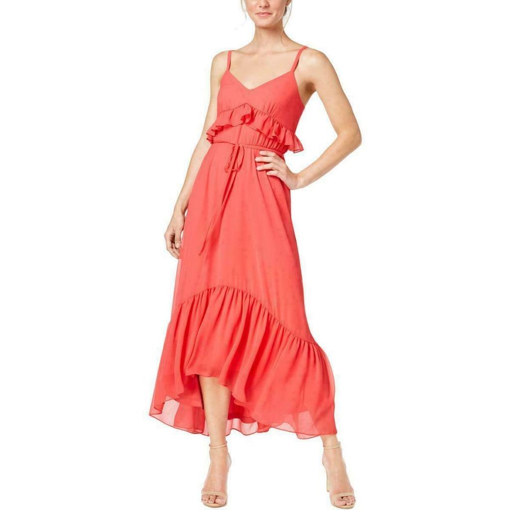 New Women Calvin Klein Ruffled Chiffon Sleeveless Maxi Dress 4 10300 | eBay