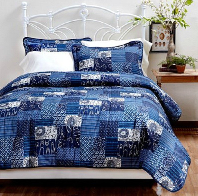 COUNTRY STYLE SHADES OF BLUE PATCHWORK QUILT SET eBay