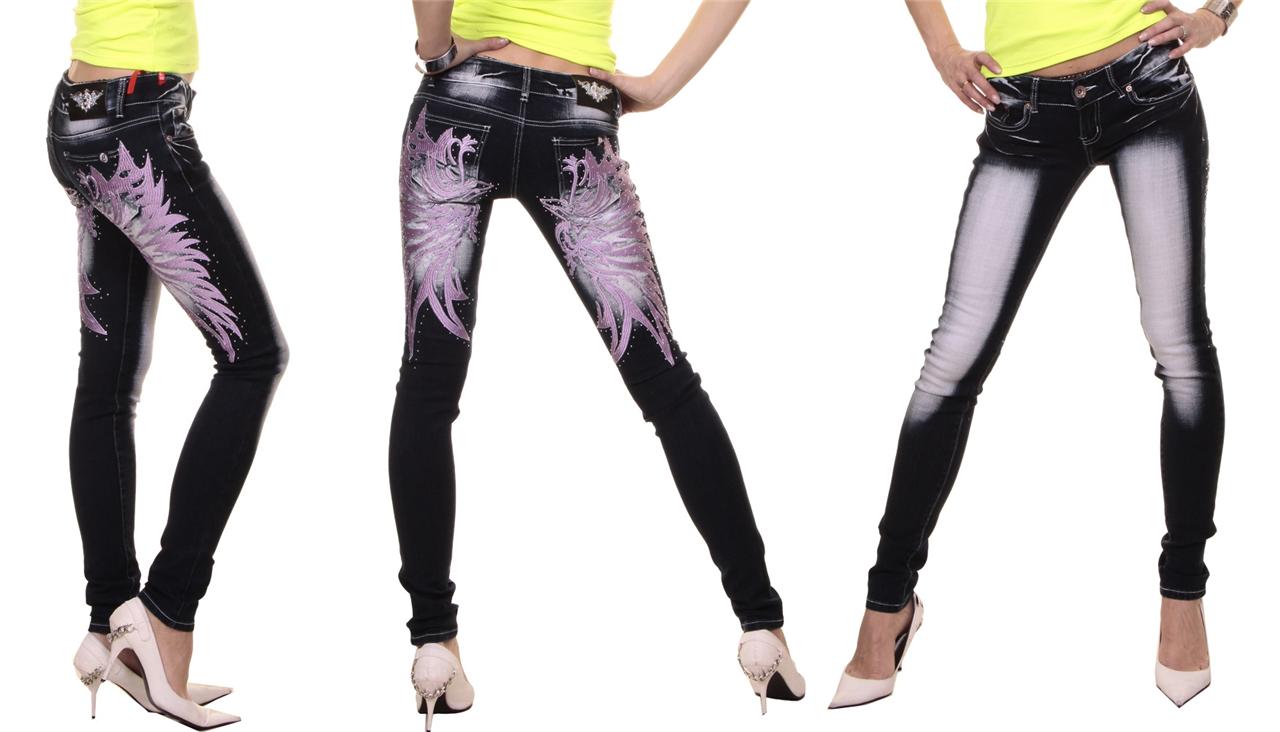 Hot Crazy Age Jeans Skinny Slim Pink Angle Wing Dark Blue ALL Sz 2/ 4 ...
