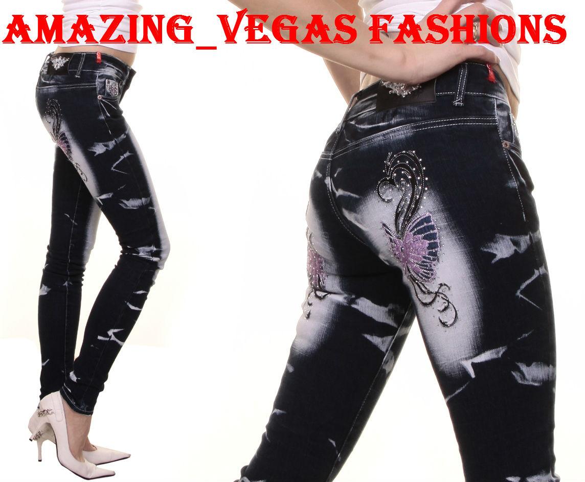 Hot Crazy Age Jeans Skinny Slim Pink Butterfly Dark Blue All Sz 2 4 6 8 ...