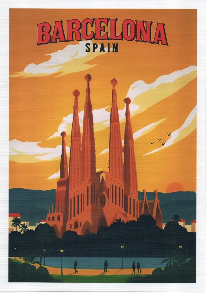 PÓSTER DE VIAJE REPRODUCCIÓN ESTILO VINTAGE BARCELONA Tallas.A3 o A4 - Imagen 2 de 5