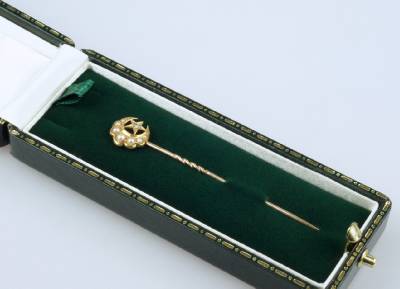 Antique Edwardian 18Carat Gold Pearl Diamond Crescent Star Lapel Stick ...