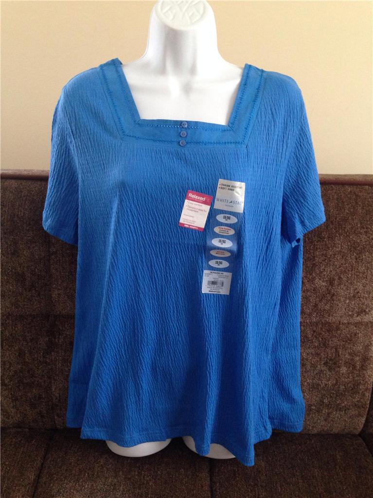 White Stag Woman Lady Blouse Plus Size Top Shirt 1x 2x 3x Blue Cotton ...