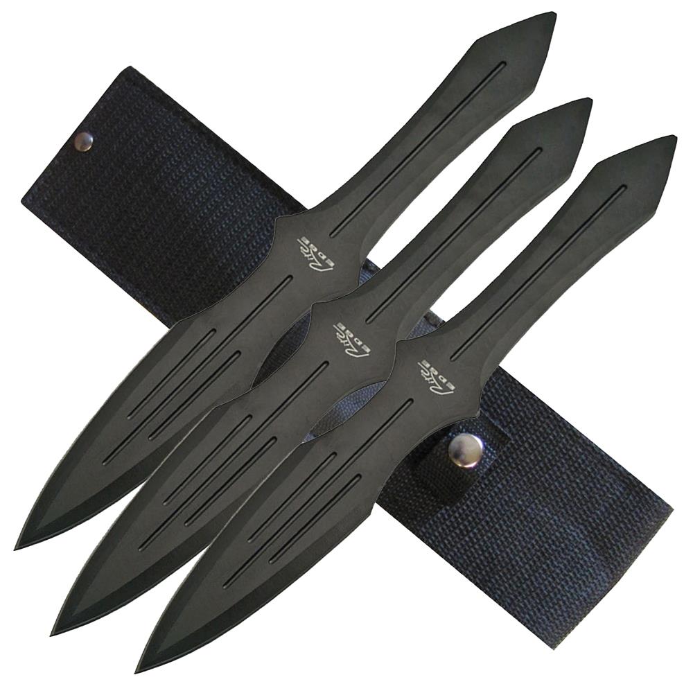 Rite Edge 10" Pro Quality 3pc Throwing Knives Knife Set w/Sheath Black