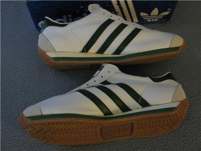 VINTAGE MENS ADIDAS COUNTRY SIZE 9 LEATHER WHITE GREEN STRIPES MADE IN ...