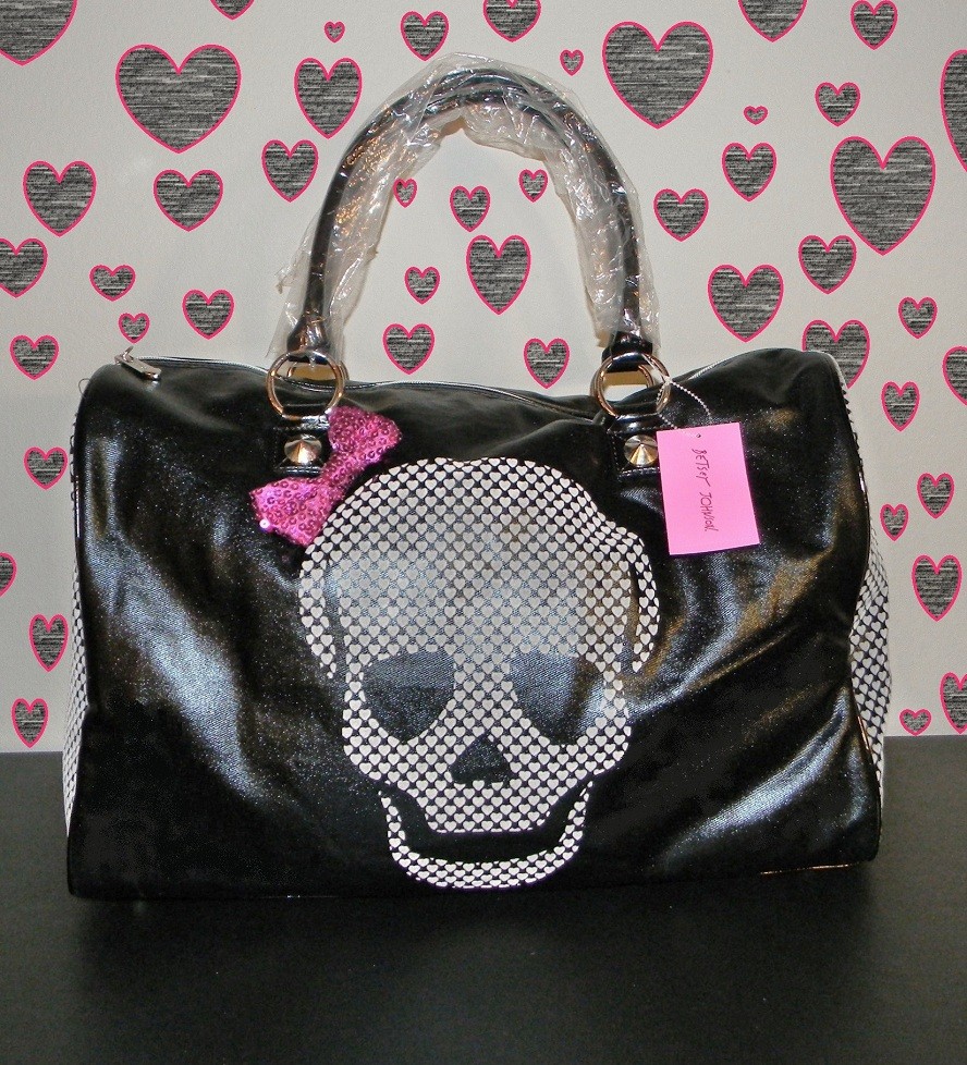 Betsey Johnson Black Glamour Skull Weekender Tote Handbag NEW!