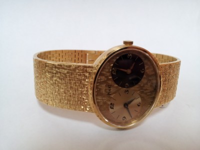 mens piaget dual time 18k solid gold oval watch 612501 a6