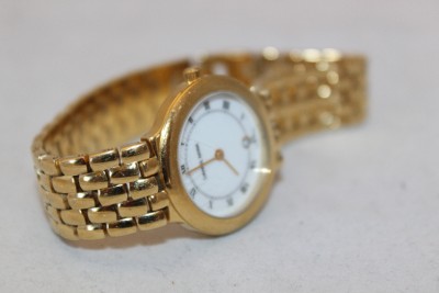 Daniel Mink Gold Tone Swiss Made Quartz Calendar White Dial Ladies Watch