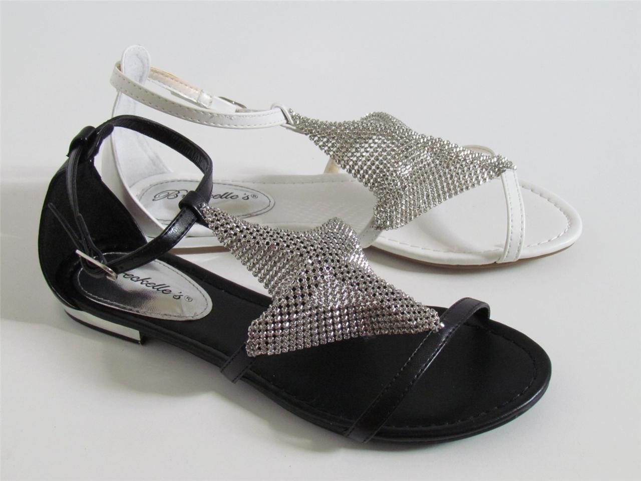 NEW METALLIC METAL MESH ANKLE T-STRAP Gladiator Dressy Flat Sandals ...