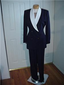# 332 DILLARDS DANI MAX NAVY BLUE & WHITE DRESSY PANTS SUIT SZ 10 | eBay
