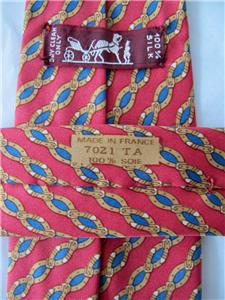 Hermes Tie 7021TA 100% Silk Red Bkgd Blue Gold Horse Paraphernalia