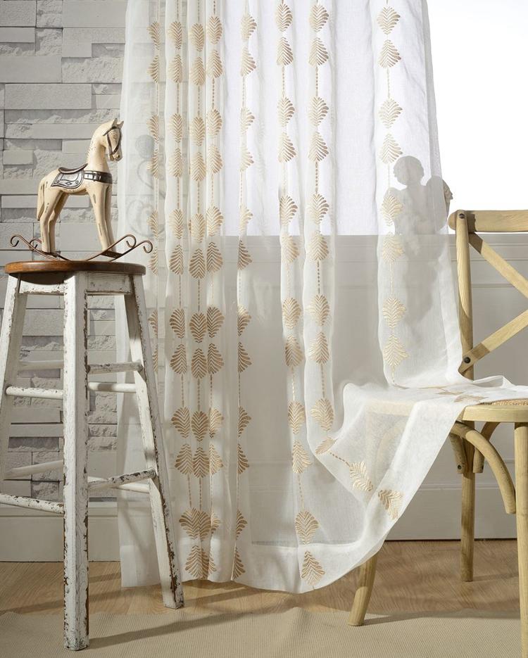 luxury Gold Embroidered White Sheer Voile Curtain Net Panel ...