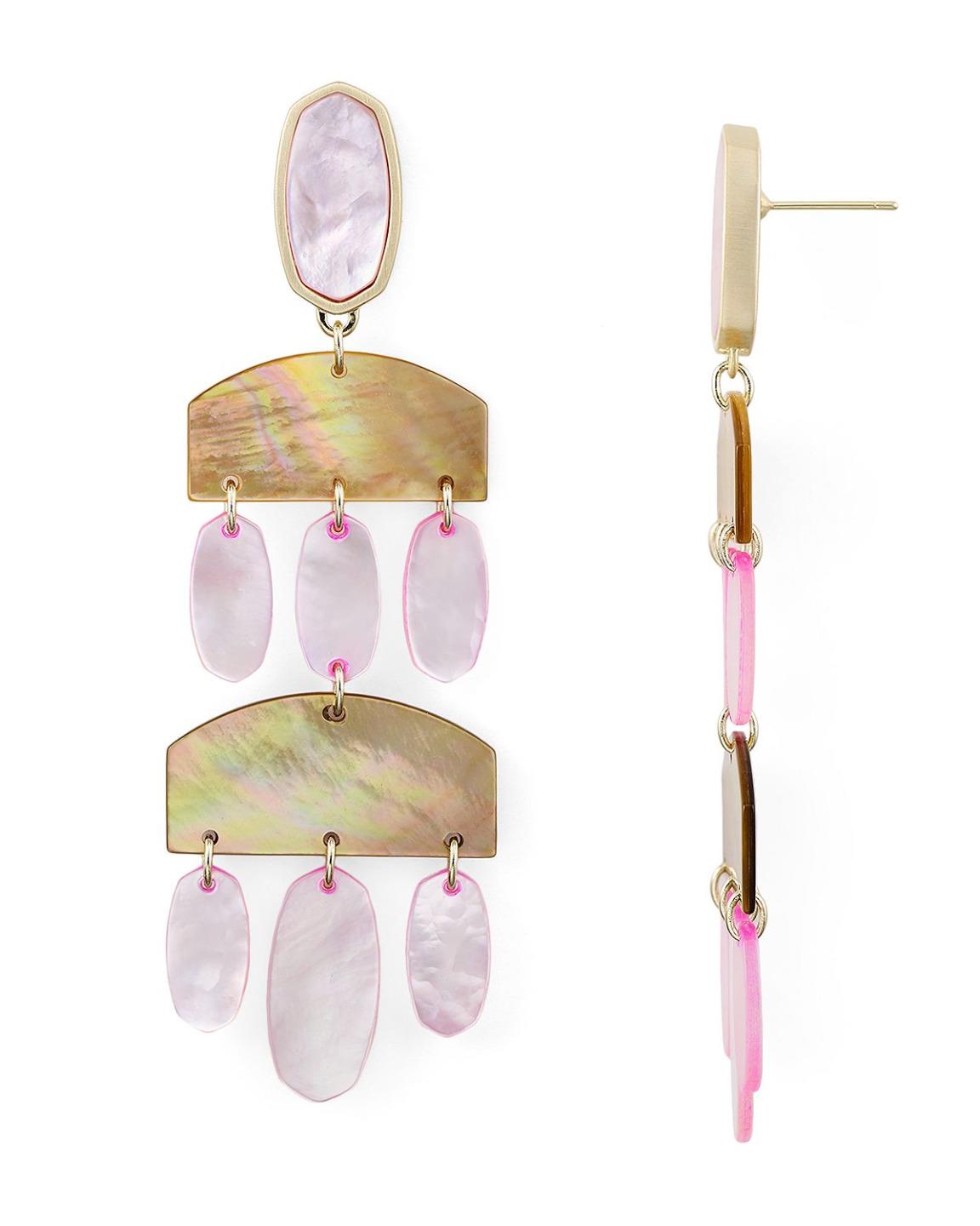 New Kendra Scott Emmet Chandelier Statement Earrings in Blush Pearl
