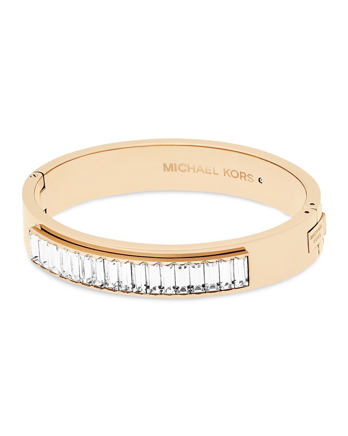 Michael Kors Mkj6230710 Black Friday Baguette Crystals Gold Tone Michael Kors Mkj6230710 Black Friday Baguette Crystals Gold Tone Hinged Bracelet