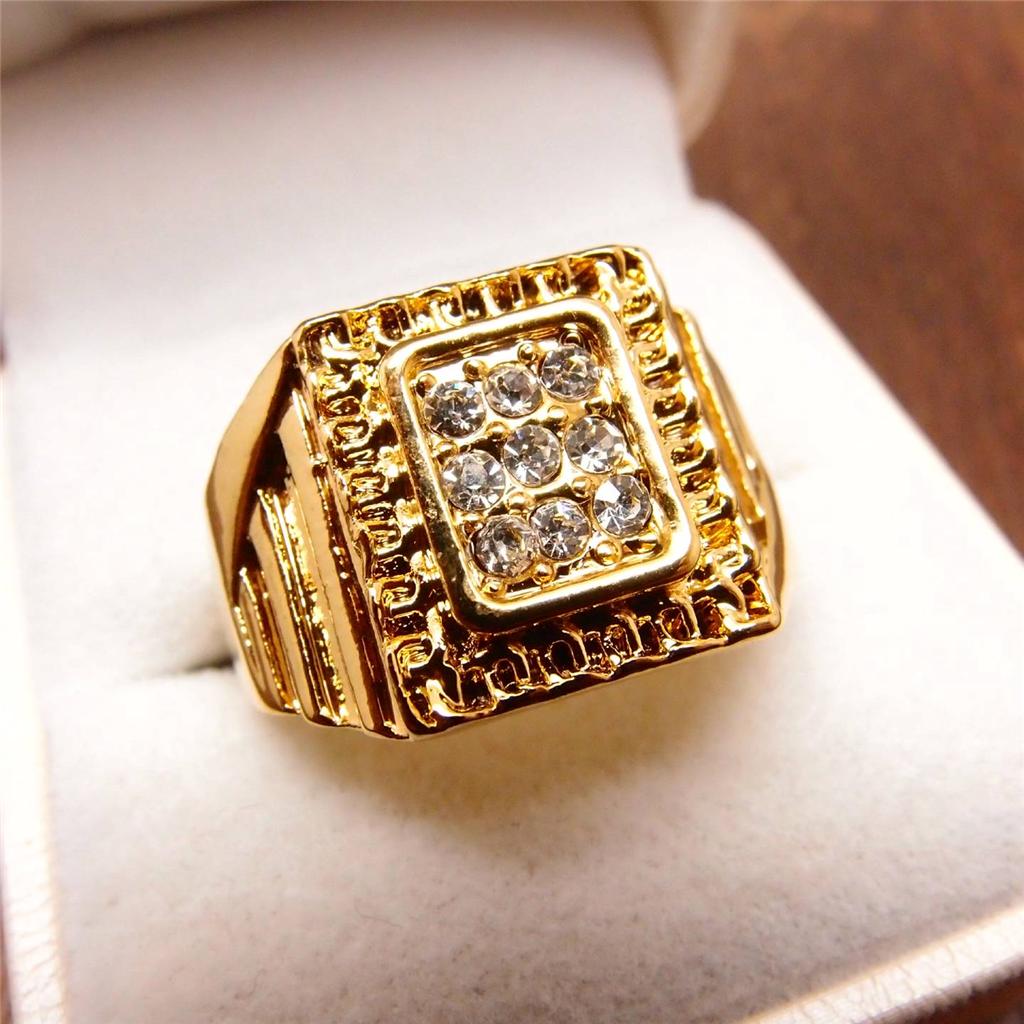 Men's Jewelry Hip Hop 14k Yellow Gold Filled Crystal Men's Boy Ring R45 ...