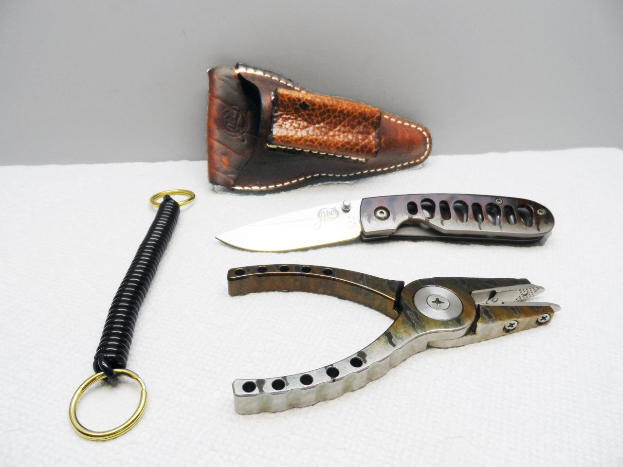 Abel PlierKnife Combo w/Leather Sheath & Lanyard, Fish Graphics