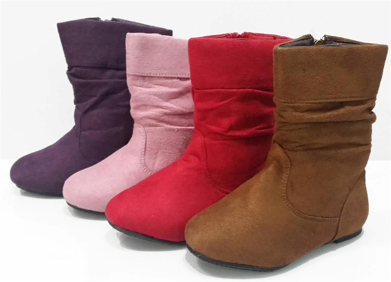 Girls Toddler Slouch Boots, Over Ankle Calf High Shoes, Zipper, Fast ...