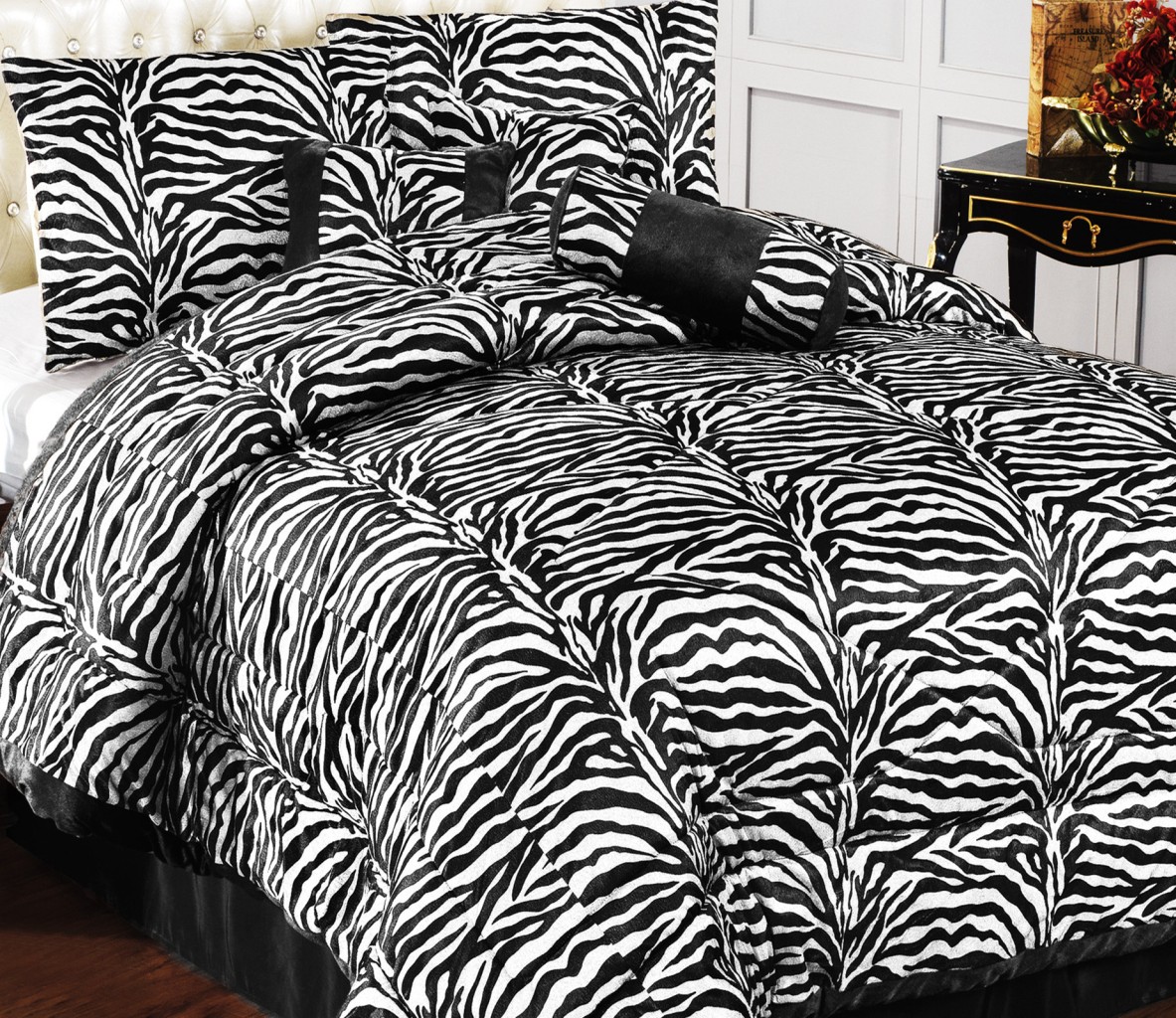 15PC NEW Safarina Zebra Faux Fur Comforter set w/Curtain set- BLACK ...