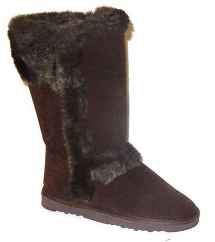 WOMENS MID CALF PULL ON WINTER BOOTS GIRLS FAUX FUR TRIM