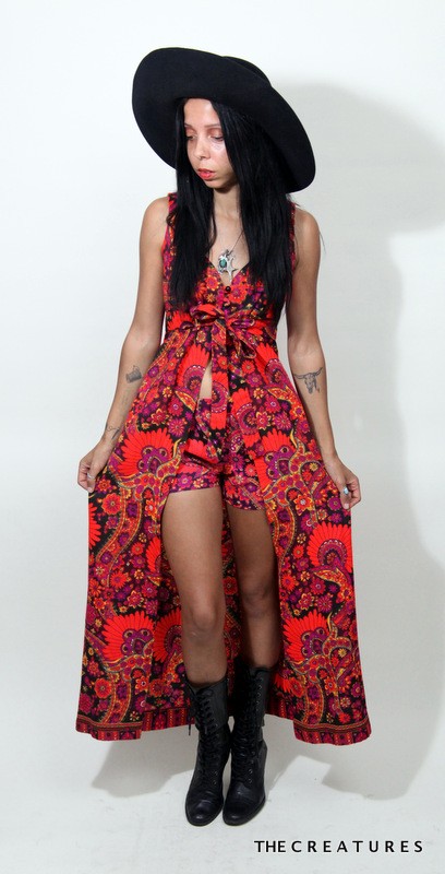 vtg 60s 70s gogo dancer paisley hippy boho festval hot pant tap